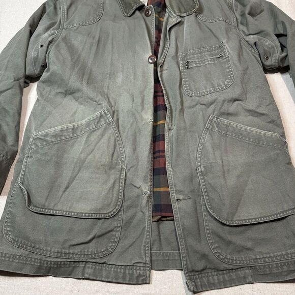 Vtg LL Bean Chore Field Barn Cotton Green Lined Coat Jacket Distressed Sz L - Picture 8 of 9